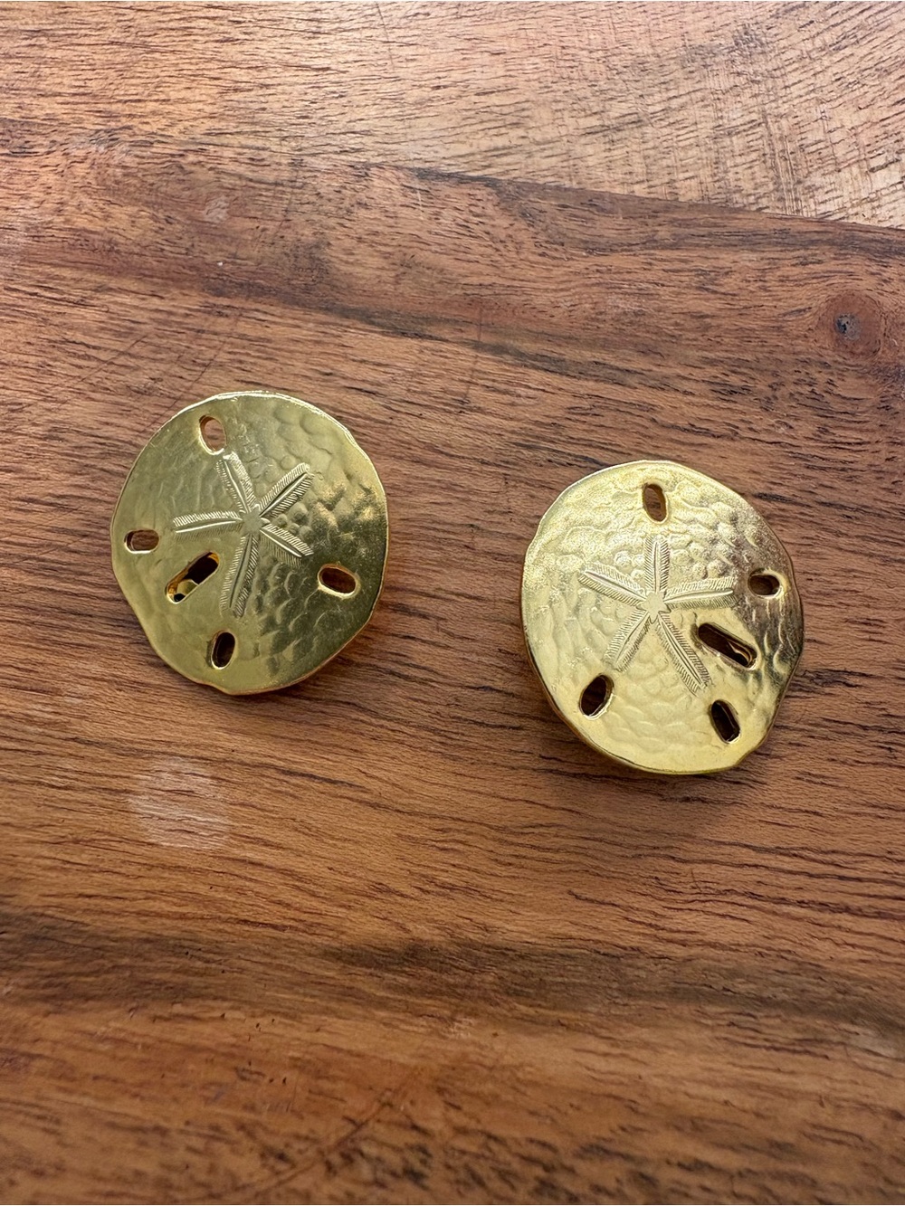Vintage Gold-Tone Sand Dollar Clip-On Earrings - Hammered Shell Design